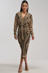 RESERVATIONS ONLY PRINTED MIDI DRESS IN OLIVE