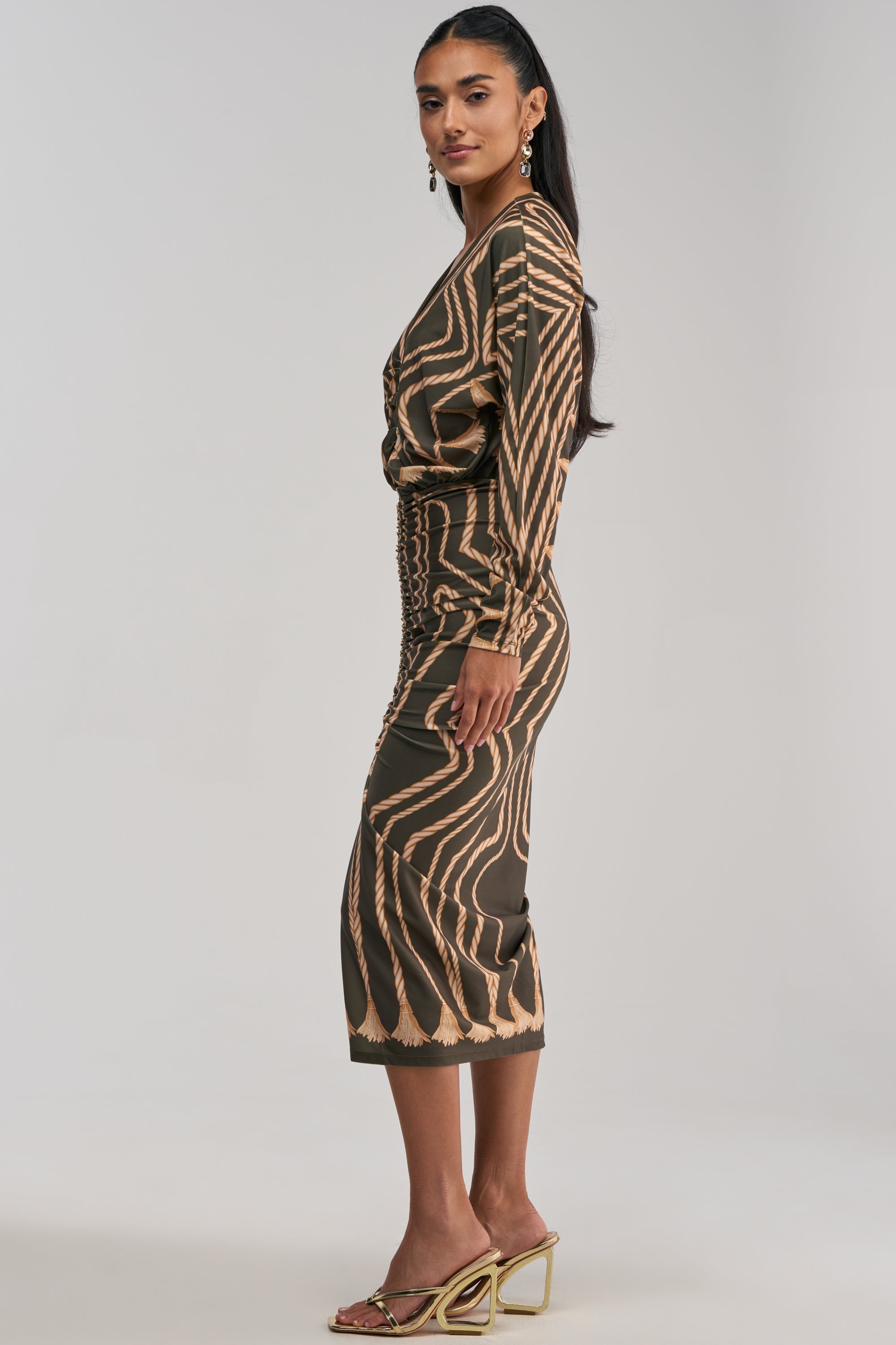 RESERVATIONS ONLY PRINTED MIDI DRESS IN OLIVE