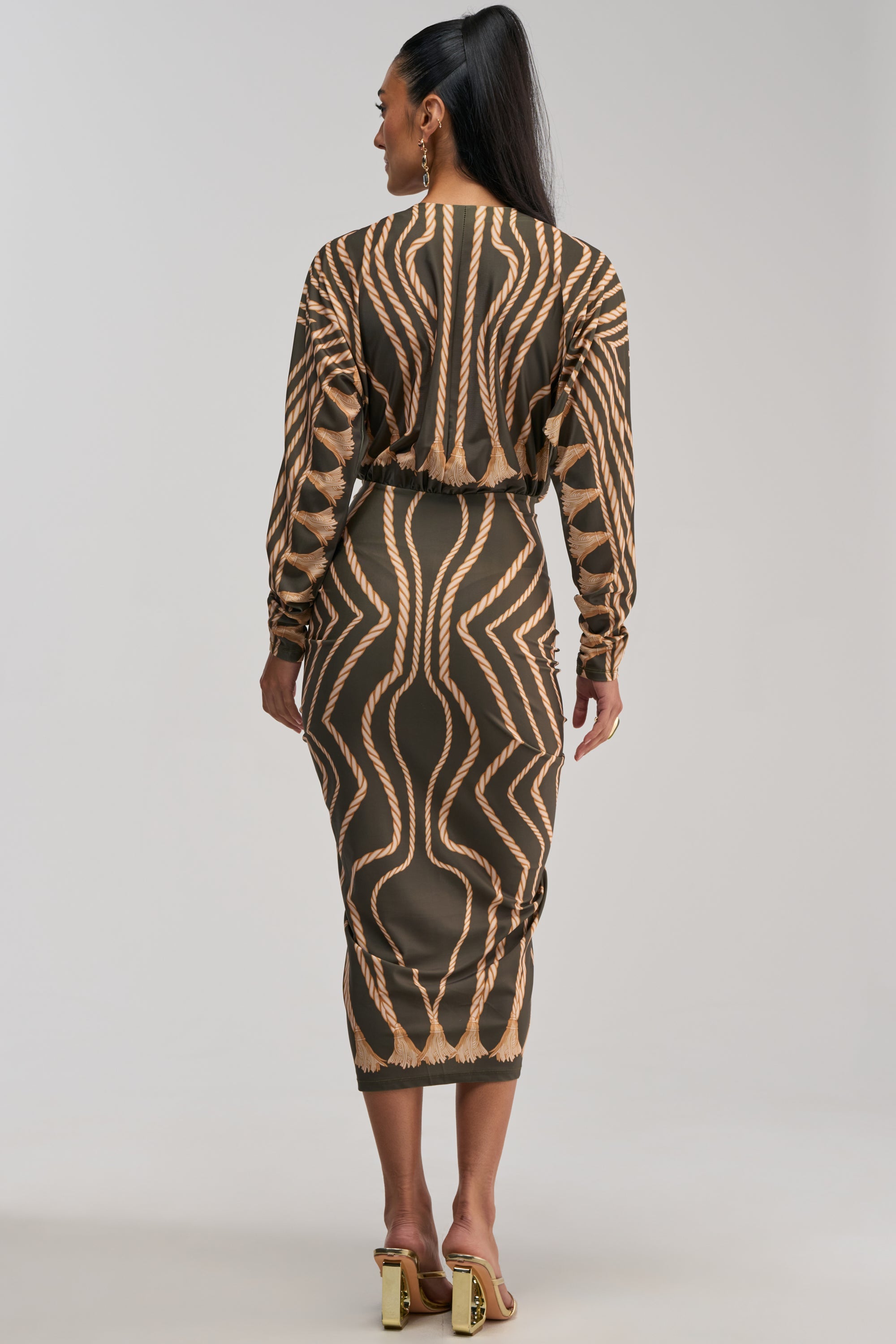 RESERVATIONS ONLY PRINTED MIDI DRESS IN OLIVE