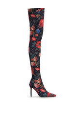 AZALEA WANG BERENICE BLACK FLORAL STILETTO BOOTS