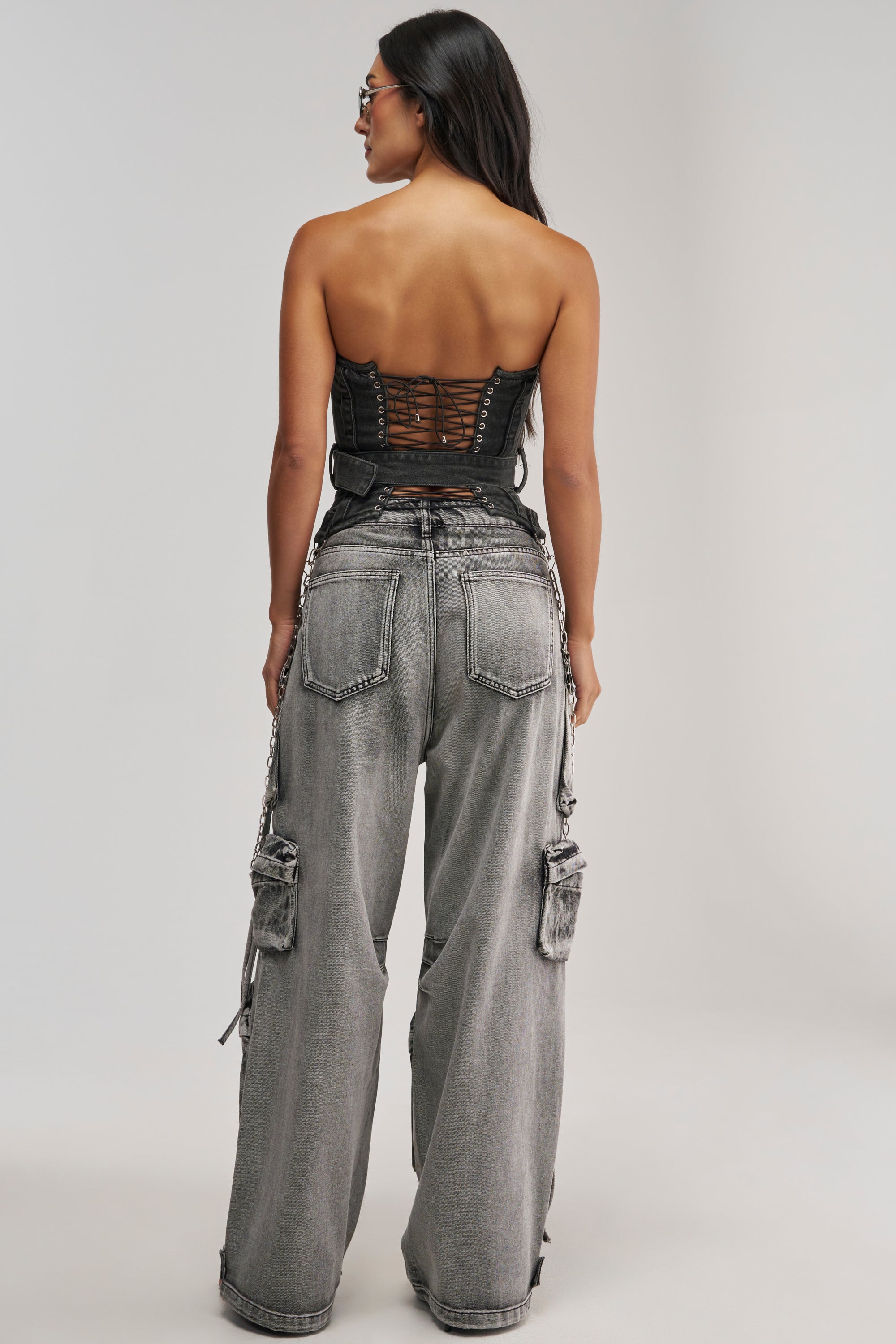 PERK UP STUDDED CORSET IN DENIM