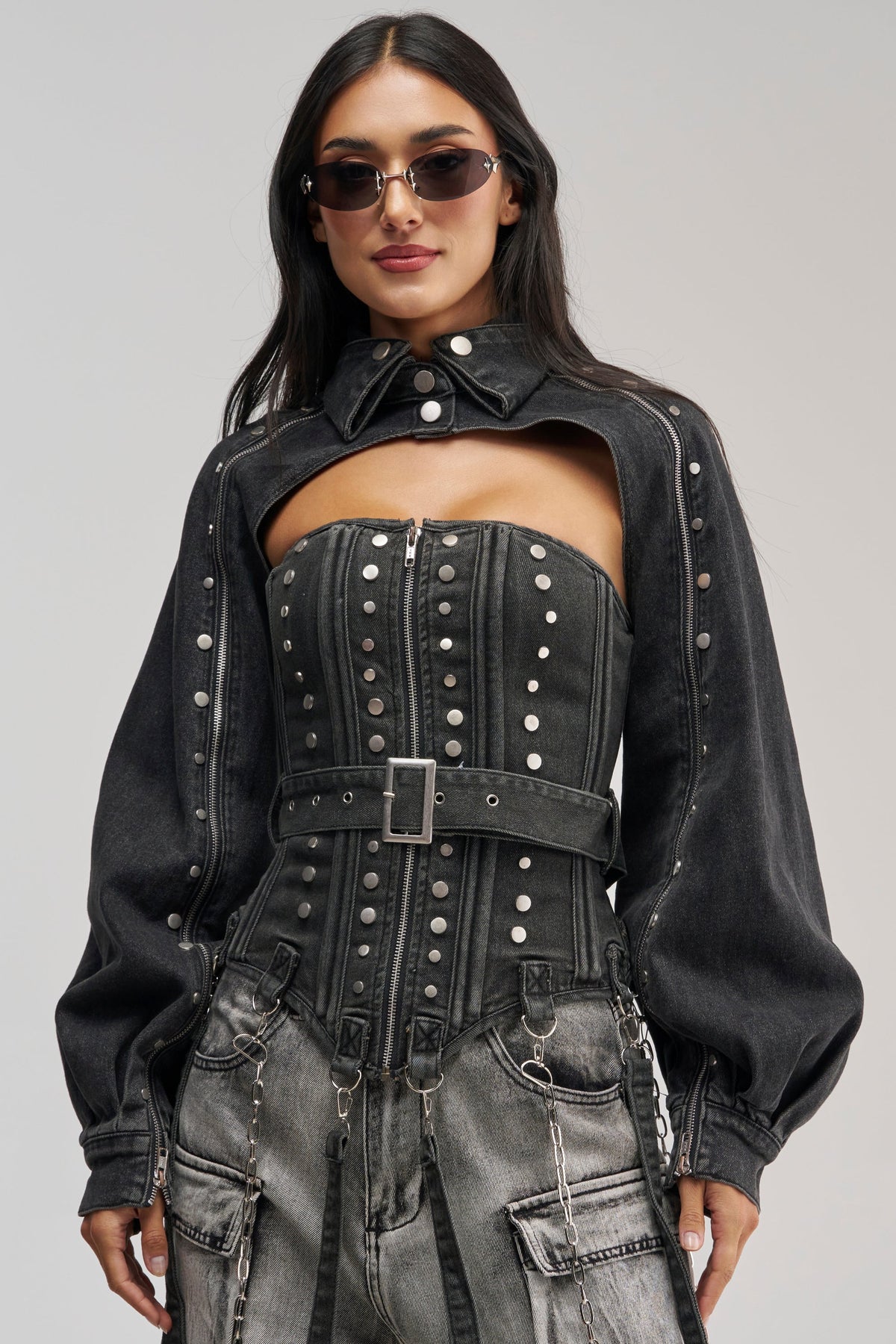 PERK UP STUDDED BOLERO IN DENIM