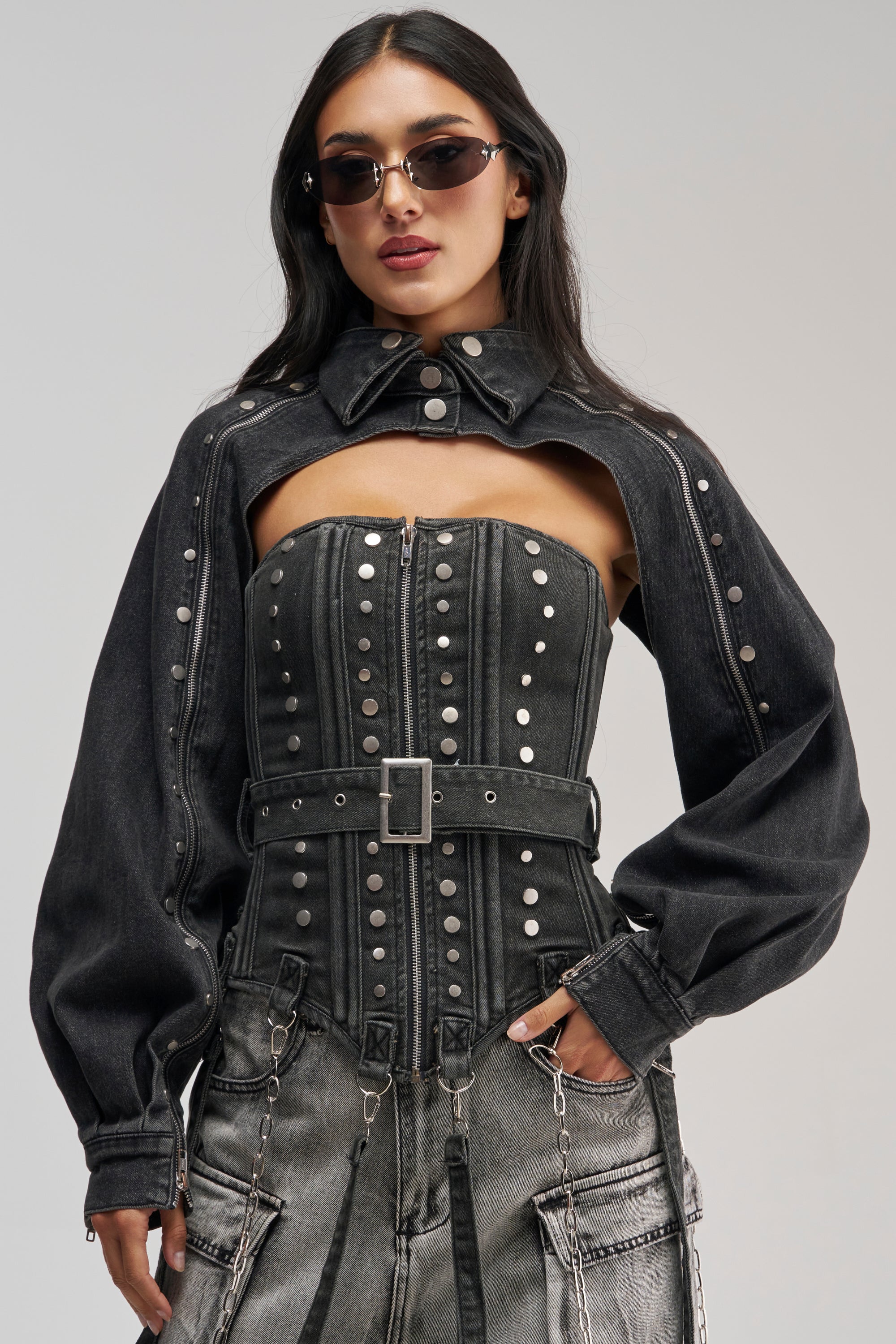 PERK UP STUDDED BOLERO IN DENIM