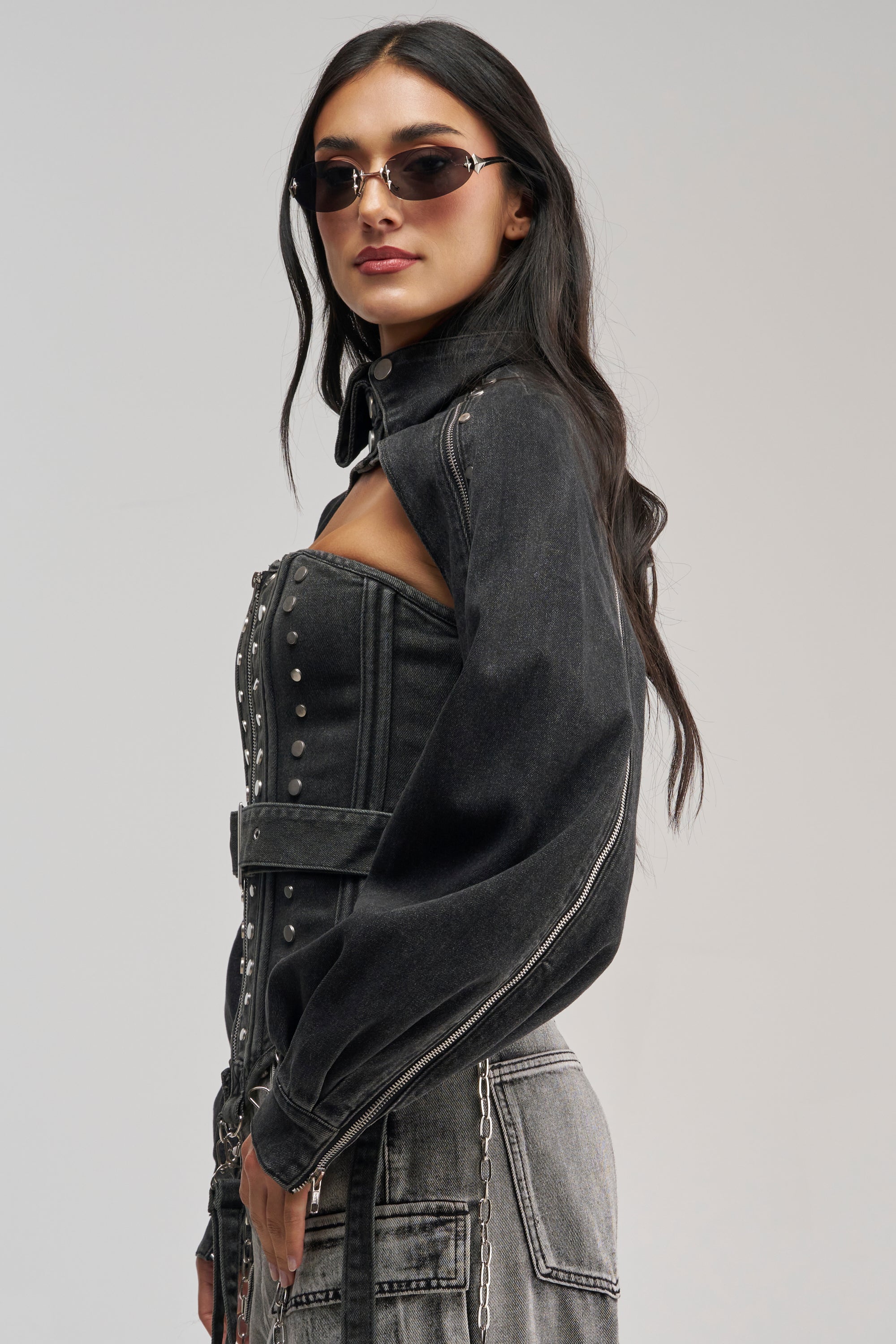 PERK UP STUDDED BOLERO IN DENIM