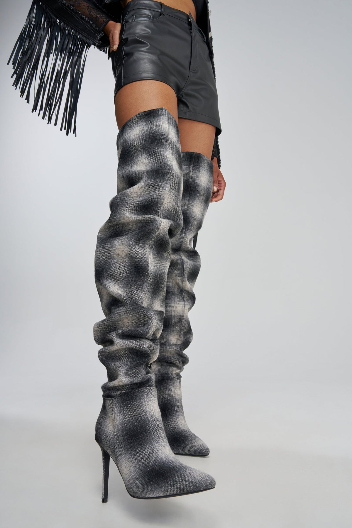 AZALEA WANG BOMBSHELL PLAID THIGH HIGH BOOT