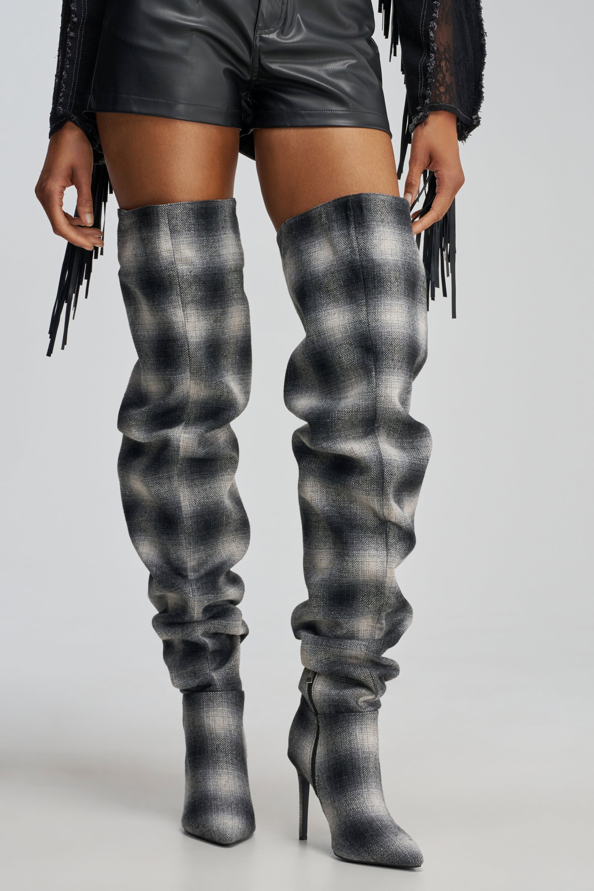 AZALEA WANG BOMBSHELL PLAID THIGH HIGH BOOT