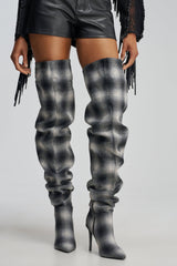 AZALEA WANG BOMBSHELL PLAID THIGH HIGH BOOT