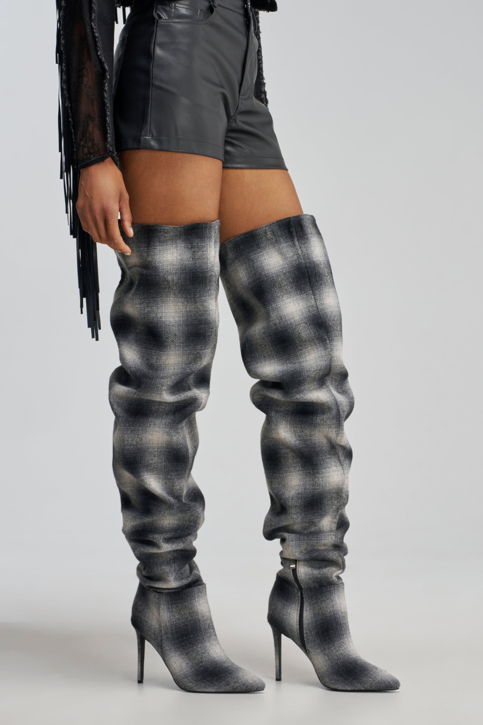 AZALEA WANG BOMBSHELL PLAID THIGH HIGH BOOT