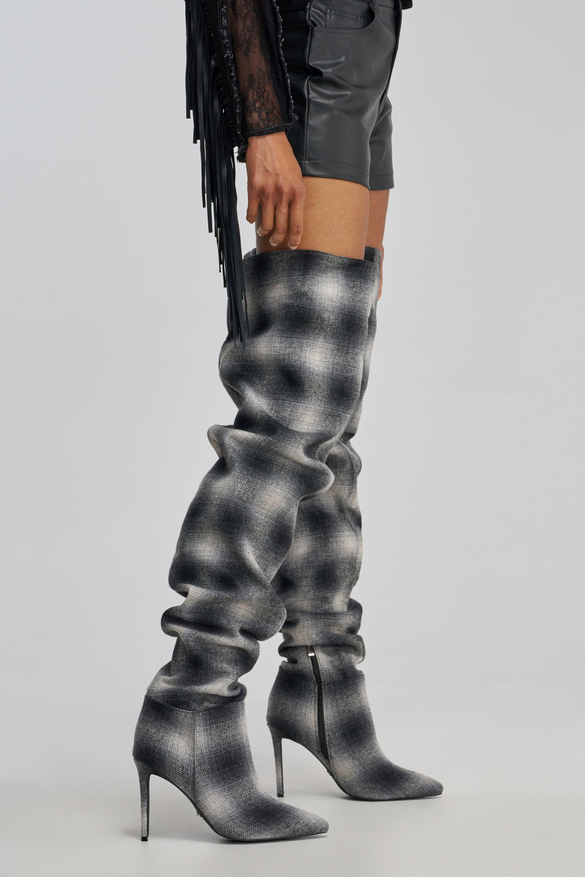 AZALEA WANG BOMBSHELL PLAID THIGH HIGH BOOT