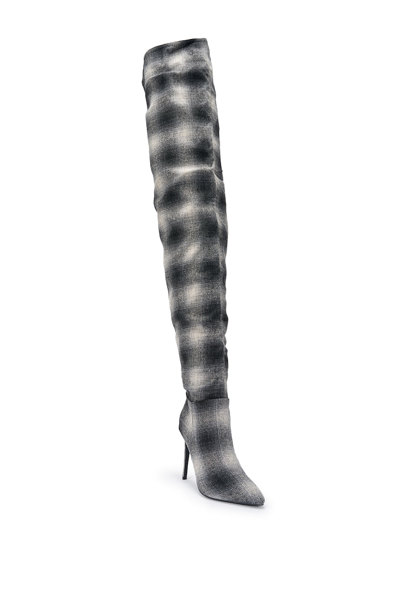 AZALEA WANG BOMBSHELL PLAID THIGH HIGH BOOT