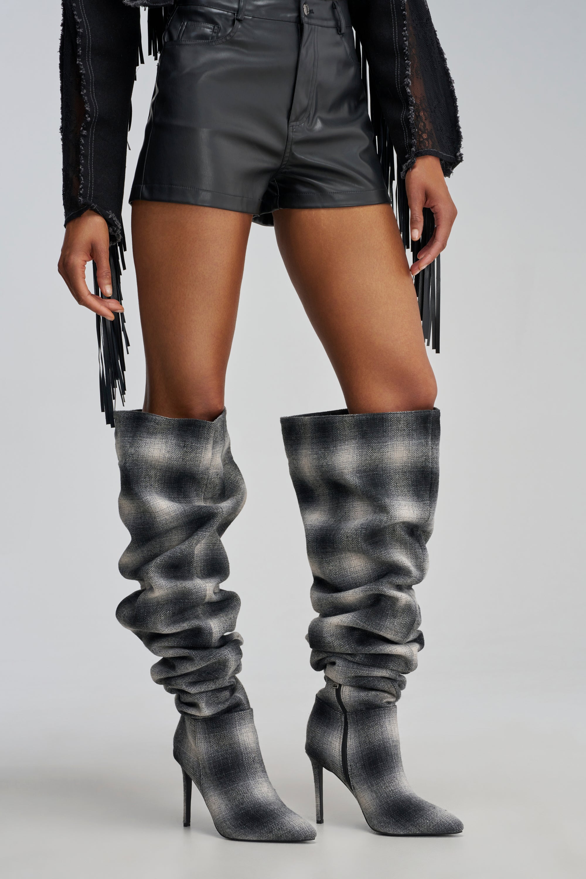 AZALEA WANG BOMBSHELL PLAID THIGH HIGH BOOT