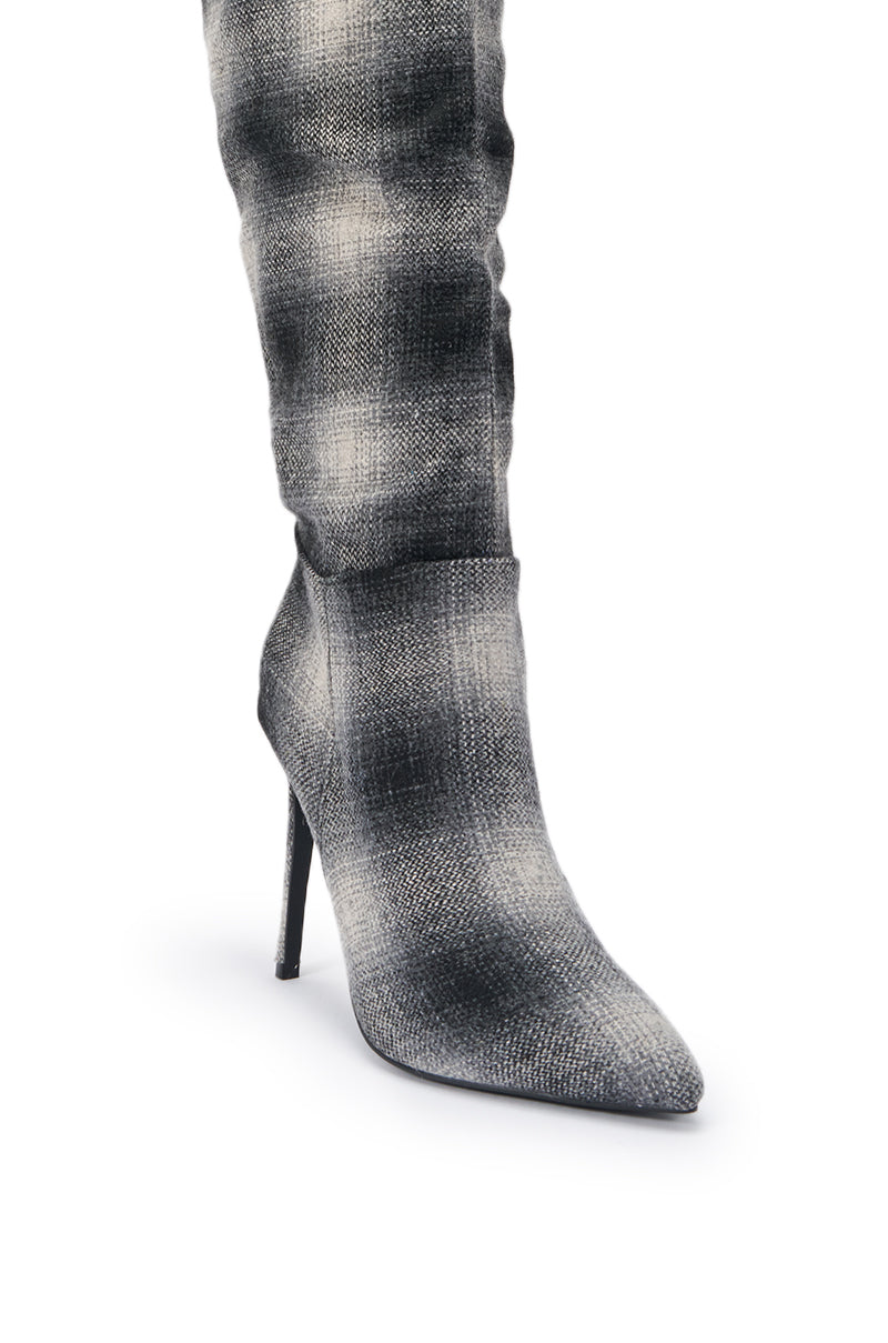 AZALEA WANG BOMBSHELL PLAID THIGH HIGH BOOT