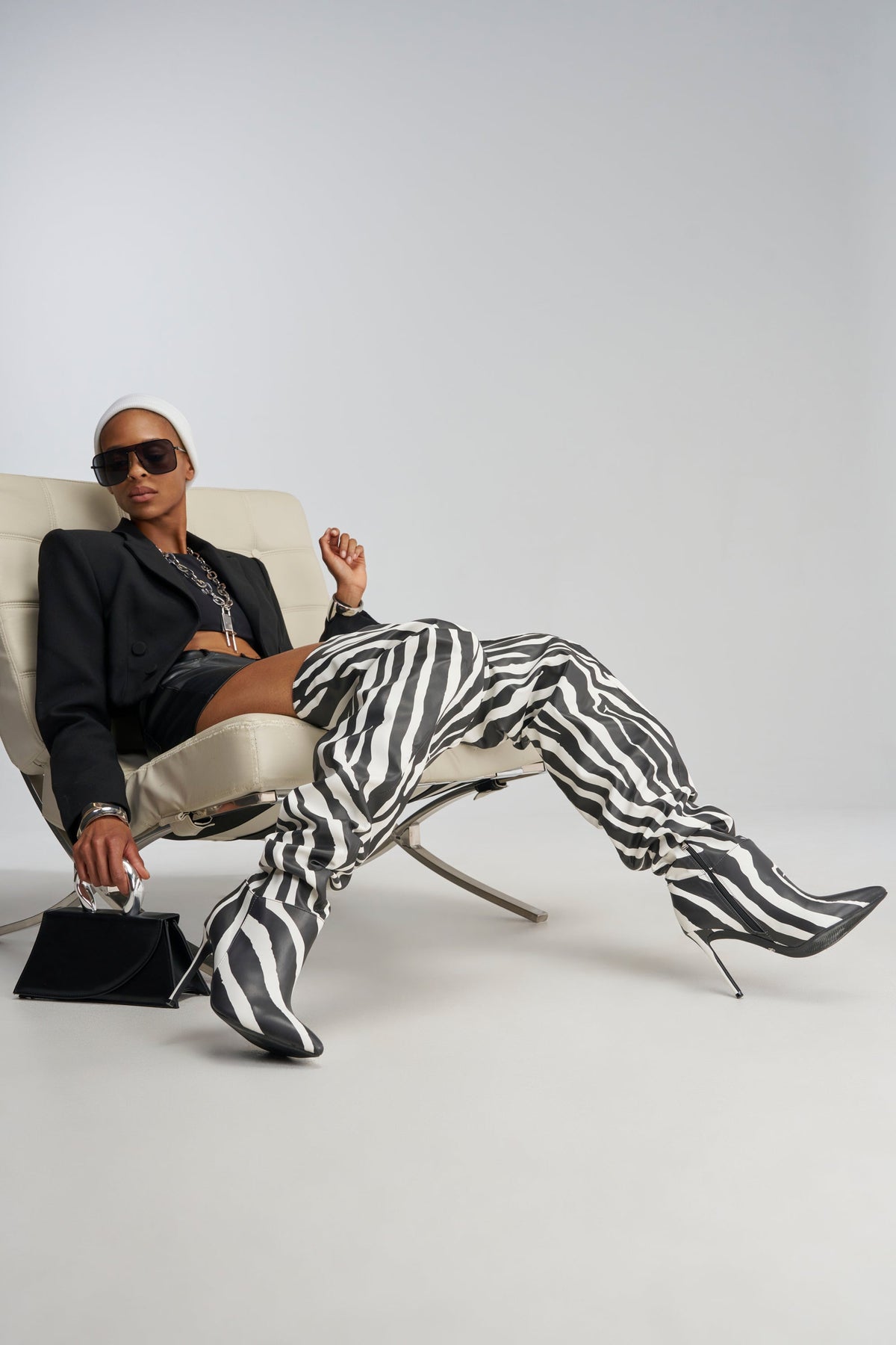 AZALEA WANG BOMBSHELL ZEBRA THIGH HIGH BOOT