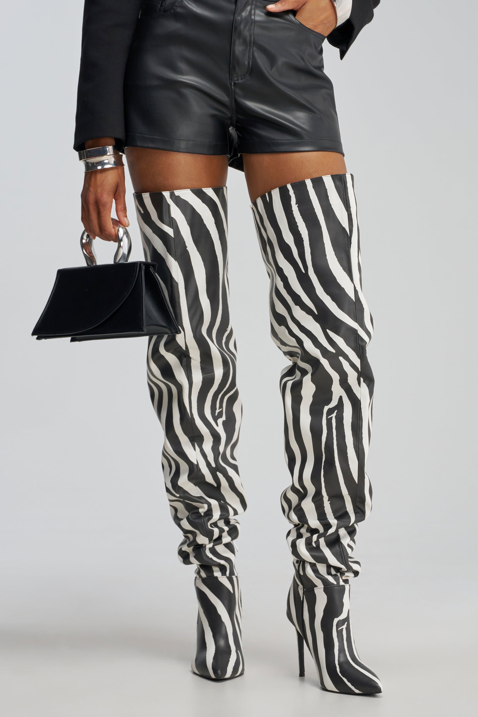 AZALEA WANG BOMBSHELL ZEBRA THIGH HIGH BOOT