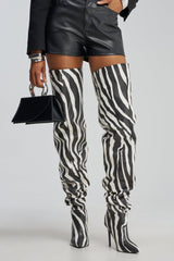 AZALEA WANG BOMBSHELL ZEBRA THIGH HIGH BOOT