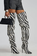 AZALEA WANG BOMBSHELL ZEBRA THIGH HIGH BOOT