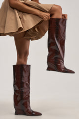 AZALEA WANG BRUN BROWN SNAKE WEDGE BOOT
