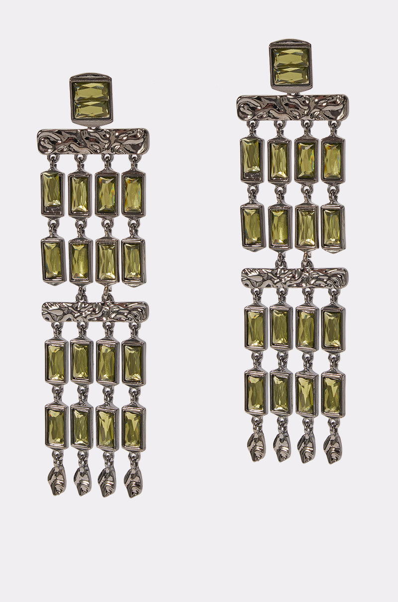 BAGUETTE CHANDELIER EARRINGS IN GREEN