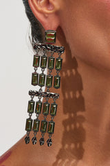 BAGUETTE CHANDELIER EARRINGS IN GREEN
