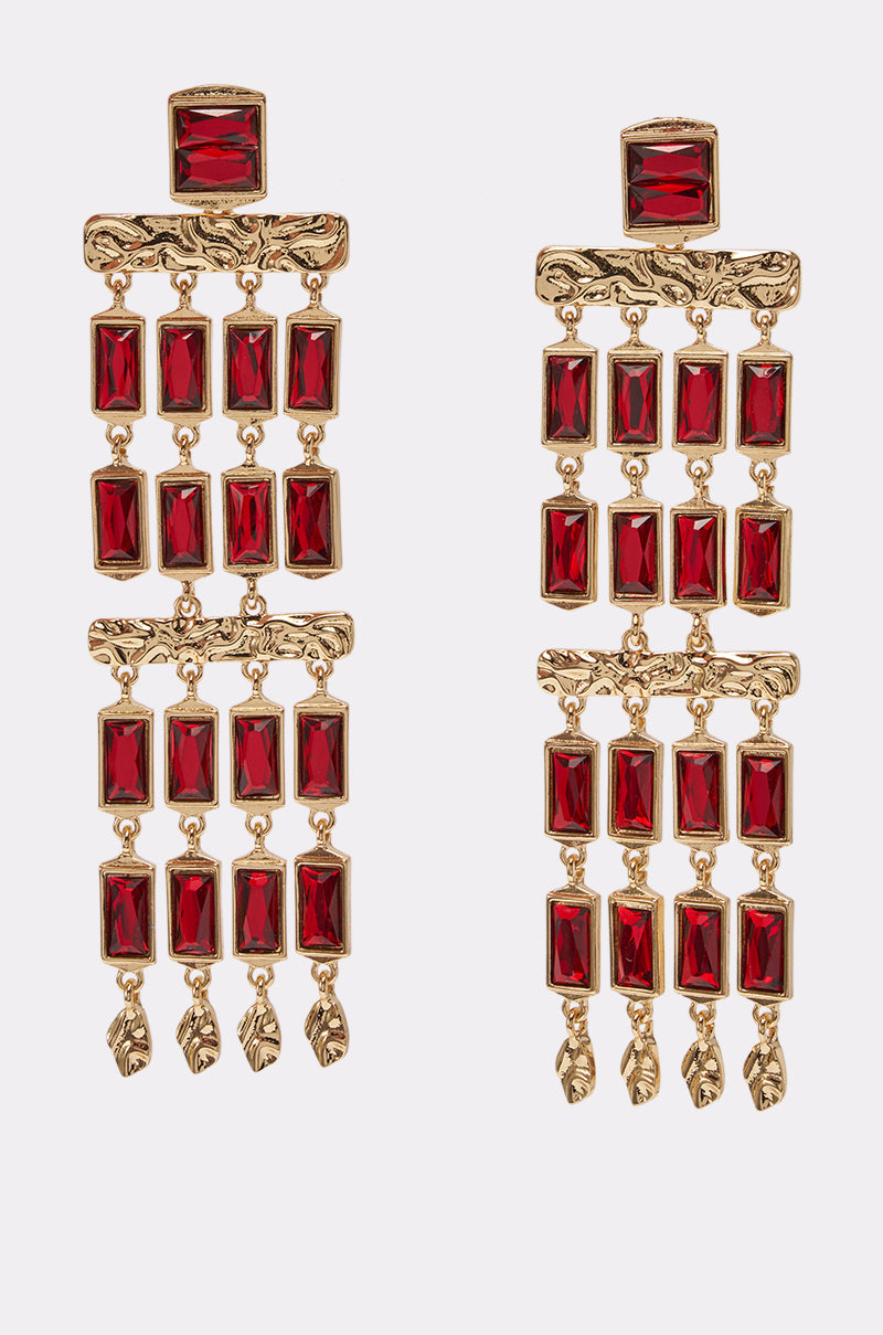 BAGUETTE CHANDELIER EARRINGS IN RED