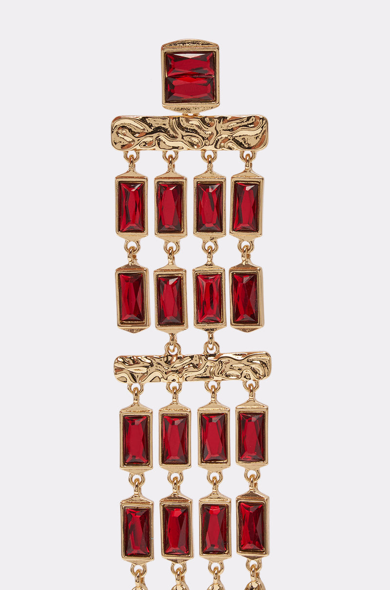 BAGUETTE CHANDELIER EARRINGS IN RED