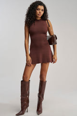 LITTLE KNIT MINI DRESS IN BROWN