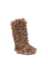 AZALEA WANG DENTON TAUPE KNEE HIGH FLAT FUR BOOT