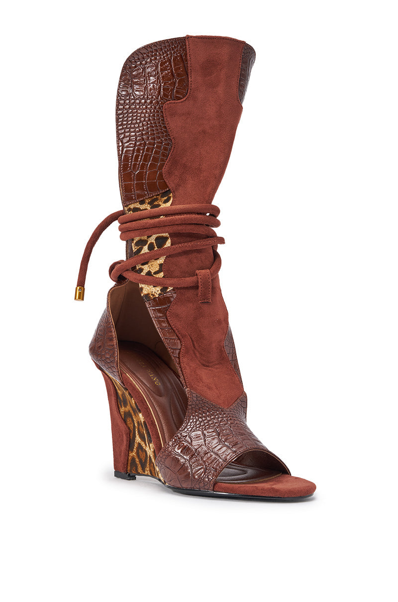 AZALEA WANG DESIRE BROWN MULTI WEDGE SANDAL