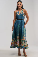 BOOKED AND BUSY FLORAL MIDI DRESS IN BLUE MULTI