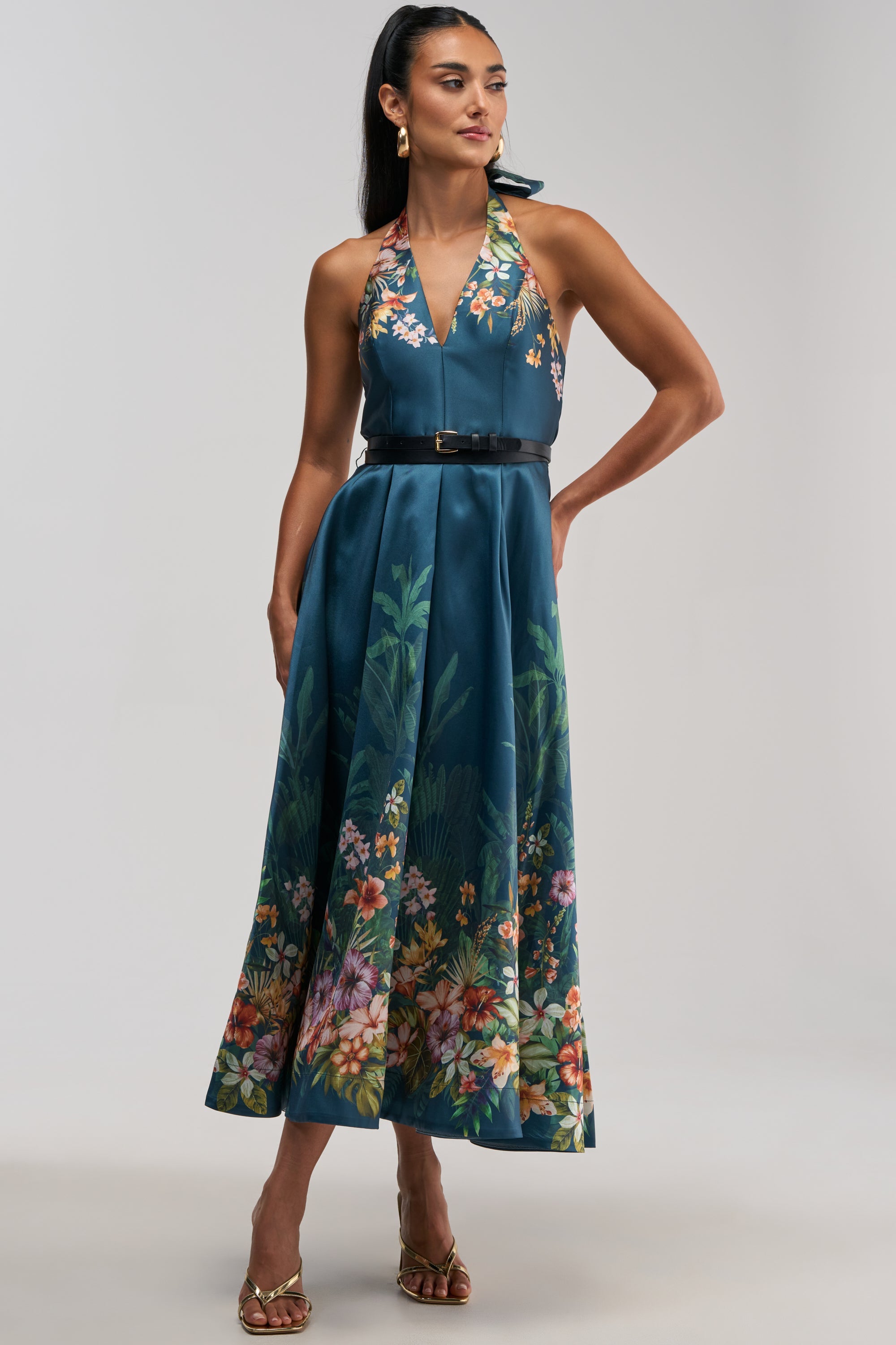 BOOKED AND BUSY FLORAL MIDI DRESS IN BLUE MULTI