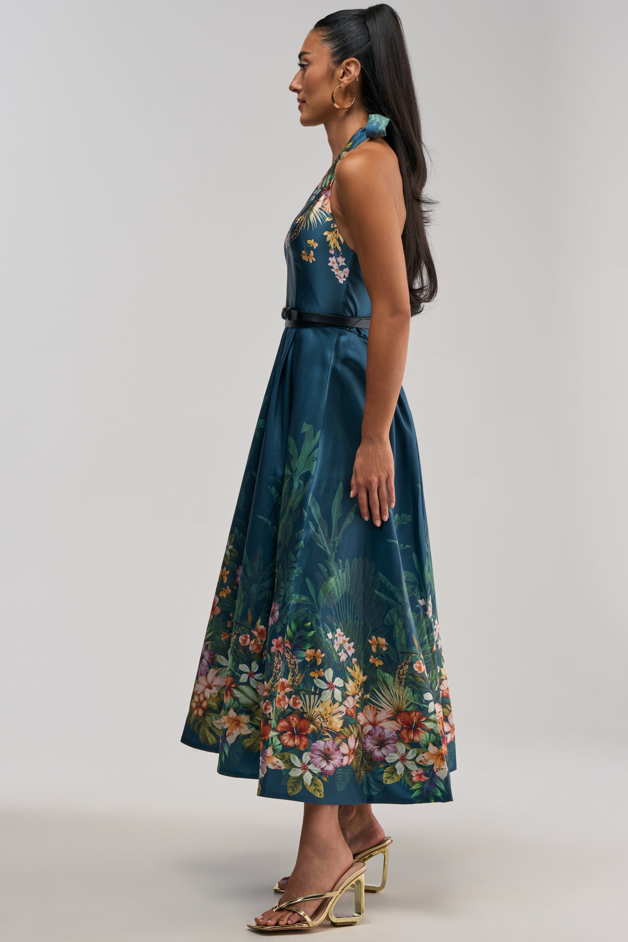 BOOKED AND BUSY FLORAL MIDI DRESS IN BLUE MULTI
