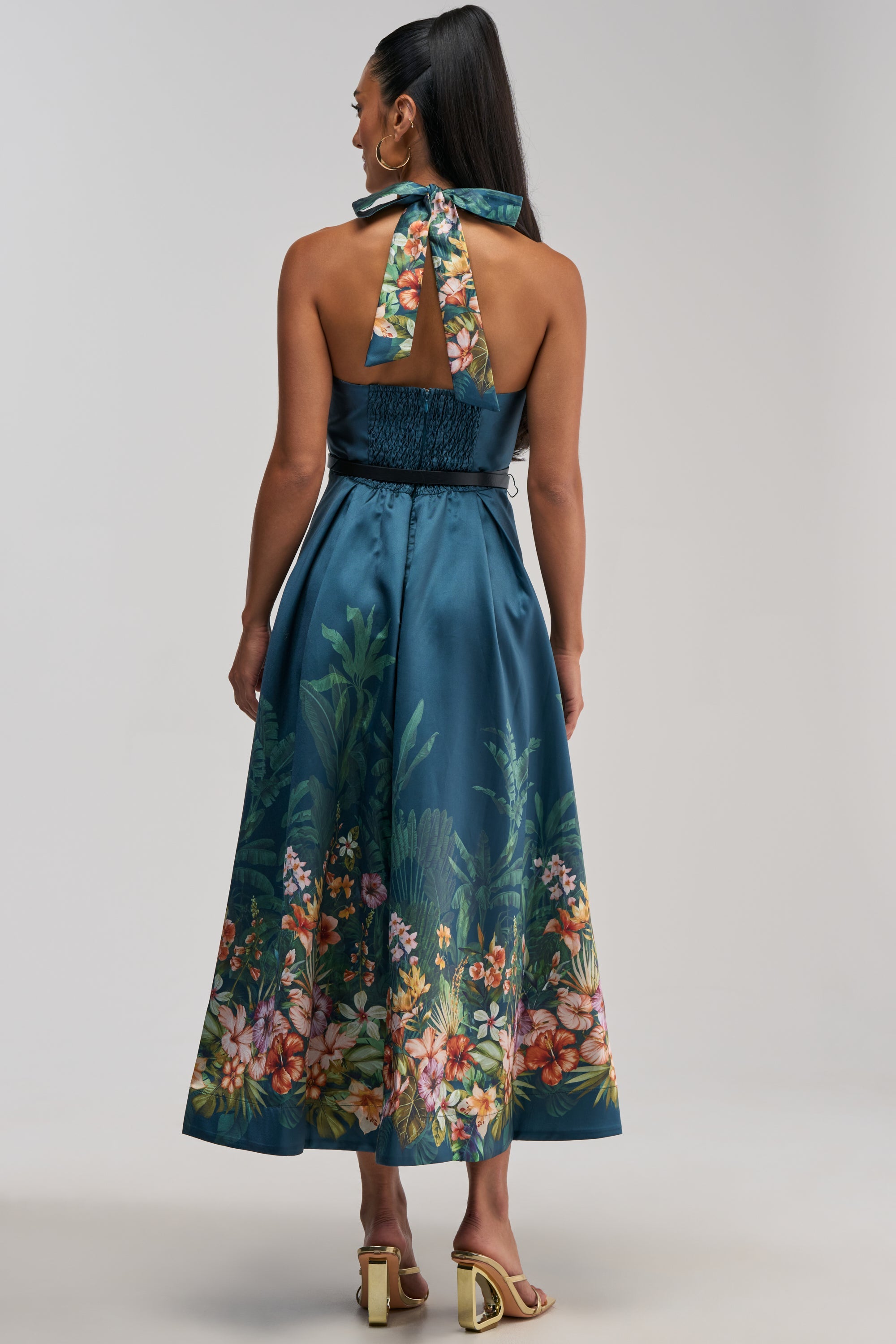 BOOKED AND BUSY FLORAL MIDI DRESS IN BLUE MULTI