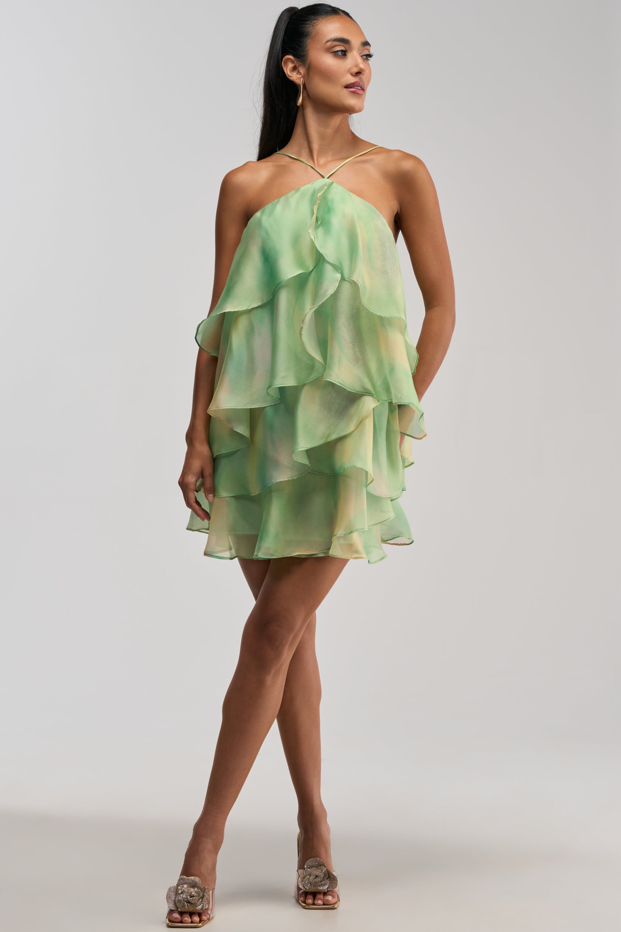 SHINE BRIGHTER BABY MINI DRESS IN GREEN
