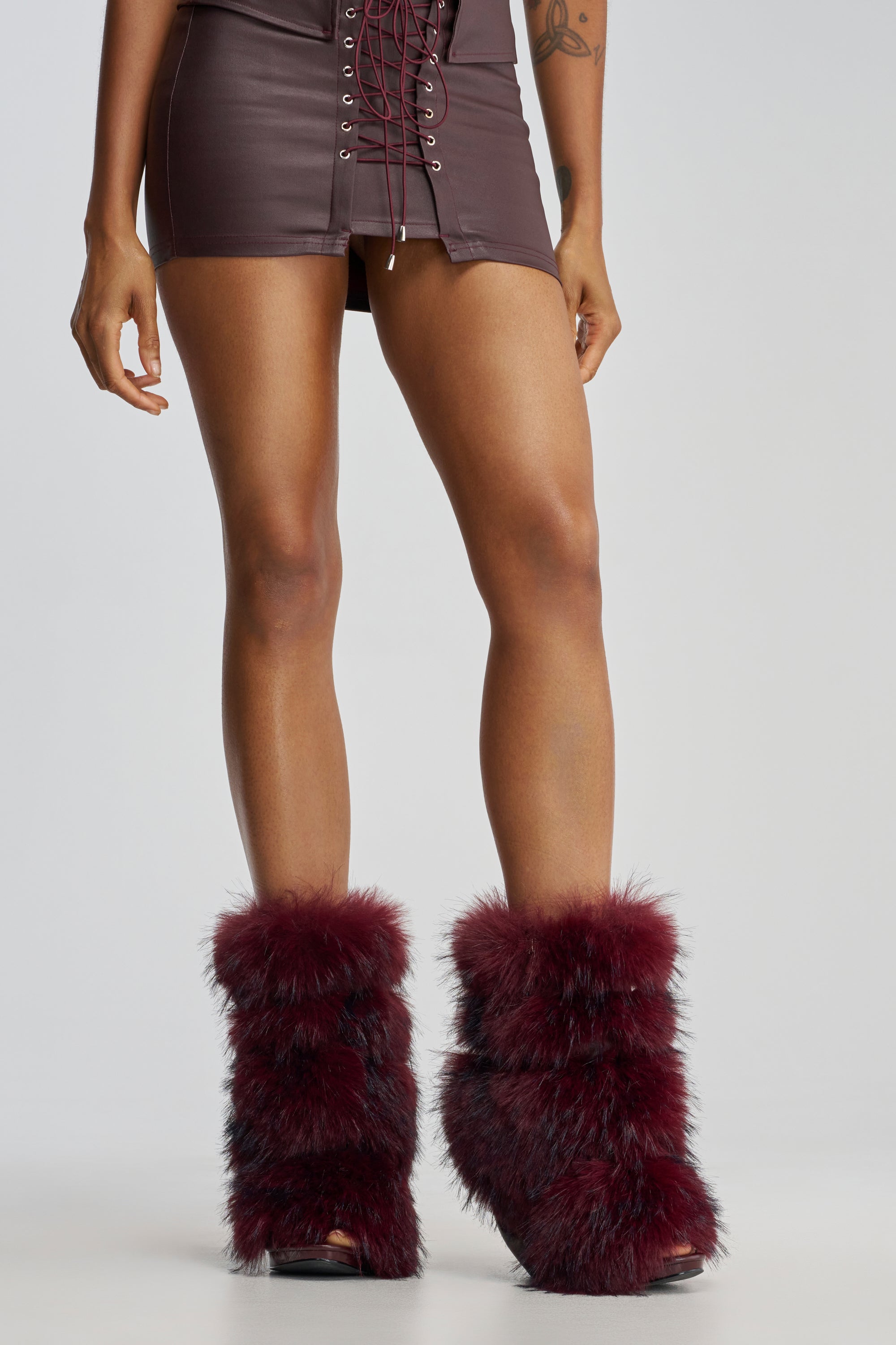 AZALEA WANG ELIANA BURGUNDY OPEN TOE WEDGE BOOTIE