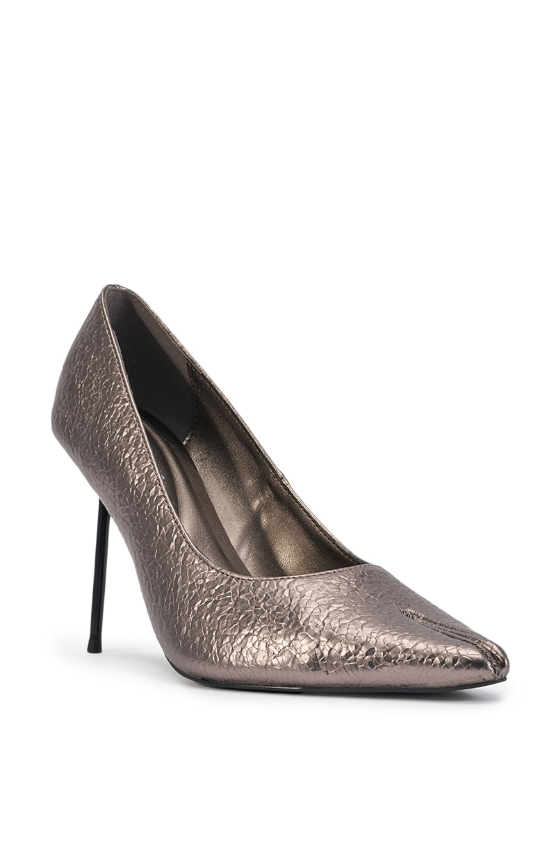 AZALEA WANG ELINORE PEWTER SPLIT POINTED TOE PUMP