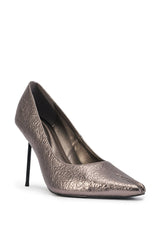 AZALEA WANG ELINORE PEWTER SPLIT POINTED TOE PUMP