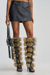 AZALEA WANG EMBRY TAN MULTI FUR OPEN TOE BOOT