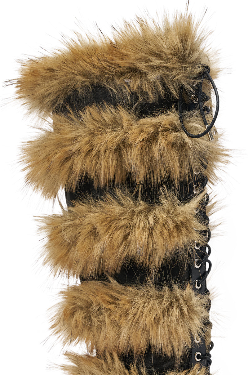 AZALEA WANG EMBRY TAN MULTI FUR OPEN TOE BOOT