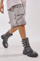 AKIRA GOLD ESTERA CHARCOAL EMBELLISHED COMBAT BOOTIE
