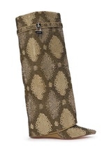AZALEA WANG EVO KHAKI SNAKE SPARKLE WEDGE BOOT