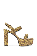 AKIRA GOLD SNAKE PRINT AND GOLD EMBELLISHED BLOCK PLATFORM SANDAL