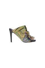 AZALEA WANG FAYELETTE GREEN MULTI BROCADE MULE STILETTO PUMP