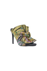 AZALEA WANG FAYELETTE GREEN MULTI BROCADE MULE STILETTO PUMP