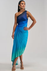 WILD CARD ONE SHOULDER OMBRE MIDI DRESS IN BLUE
