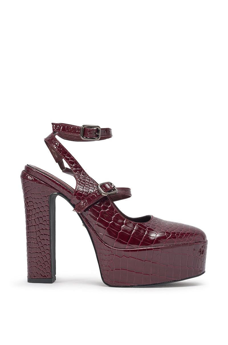 AZALEA WANG FELICIA BURGUNDY CROC PLATFORM PUMP