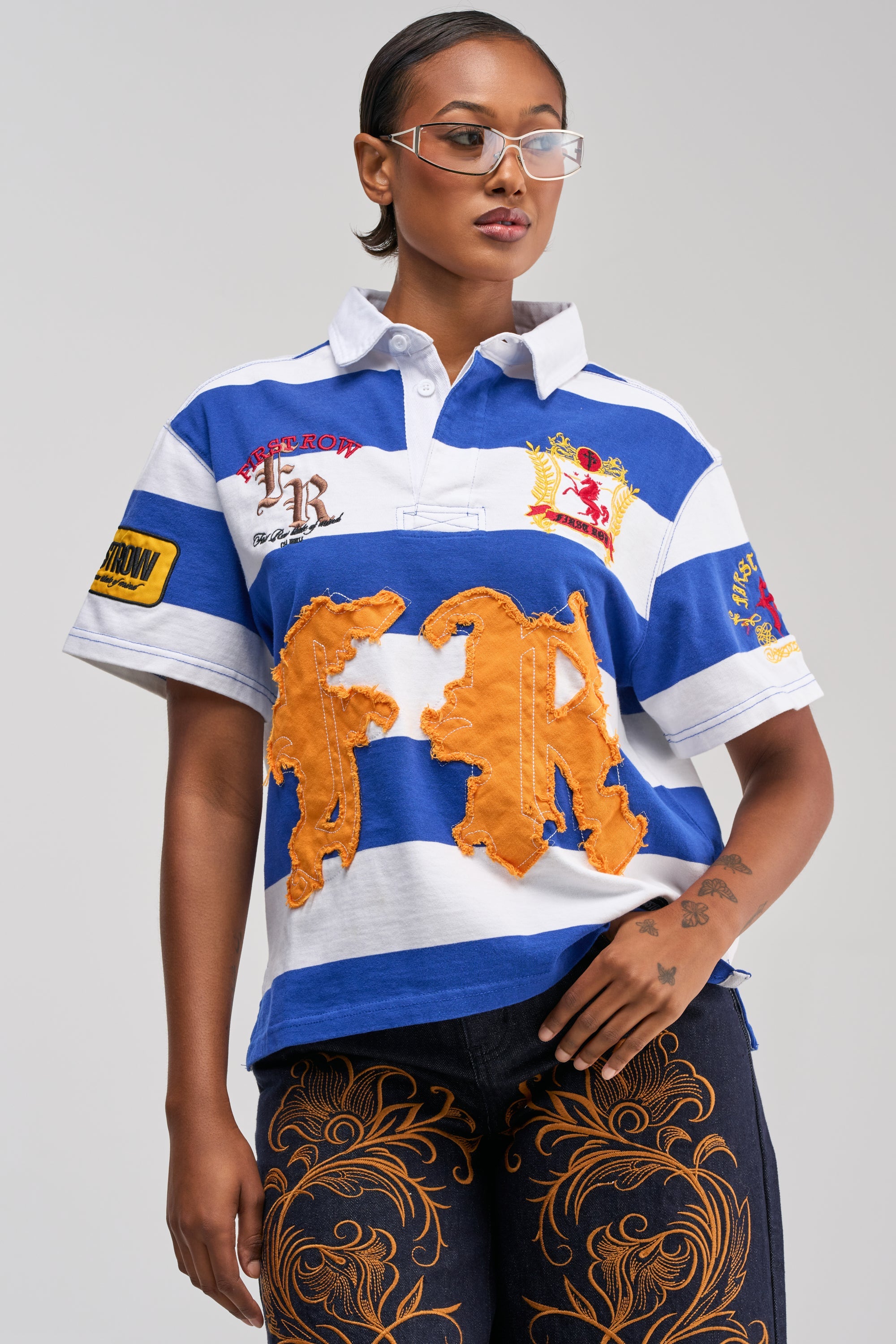 FIRST ROW ICON STATUS CROPPED STRIPED POLO