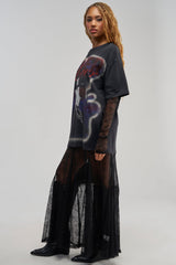 GIRLY BUT NOT LAYERED LACE MIDI DRESS IN BLACK MULTI