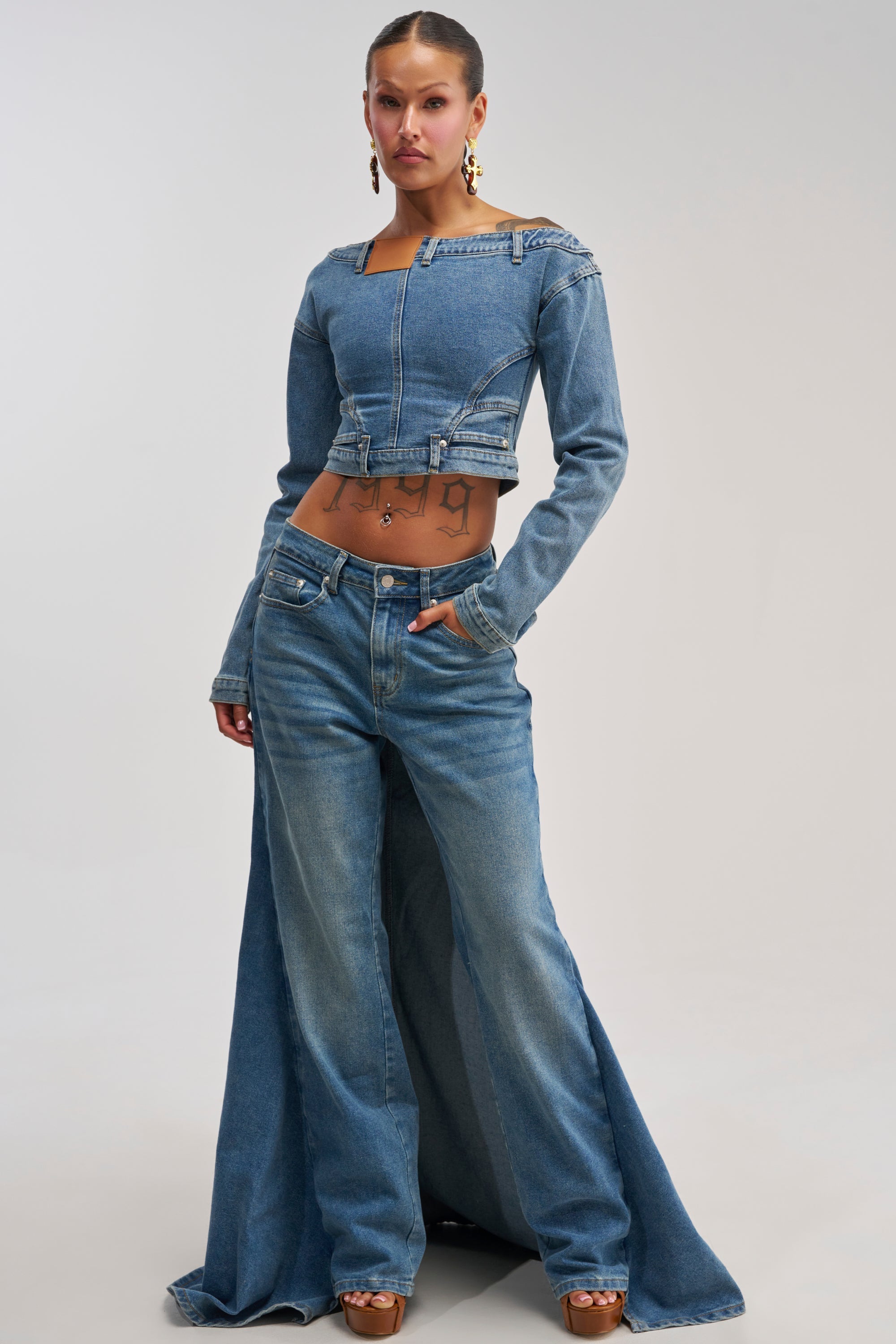 SHAKE IT OFF DENIM PANT WITH SKIRT ATTACHED