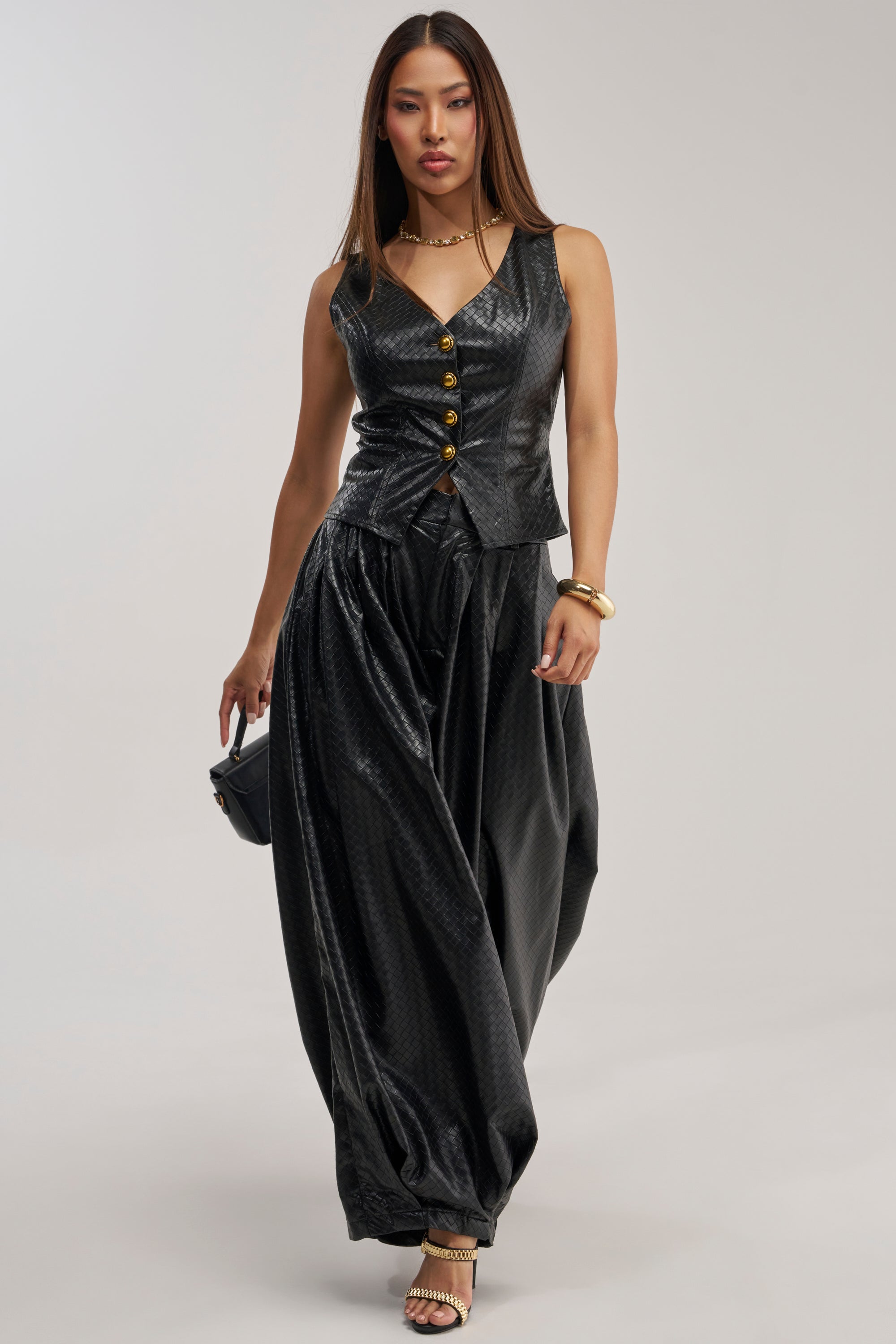 OFFICE BADDIE WOVEN PU BALLOON PANT