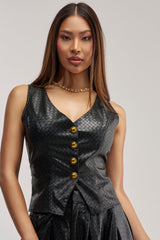 OFFICE BADDIE WOVEN PU VEST